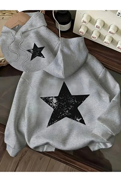 Deocept Star Printed Oversize Hooded Sweatshirt
