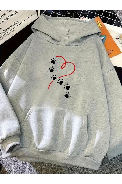 mercoledi Hanorac unisex supradimensionat cu imprimeu inima si pati