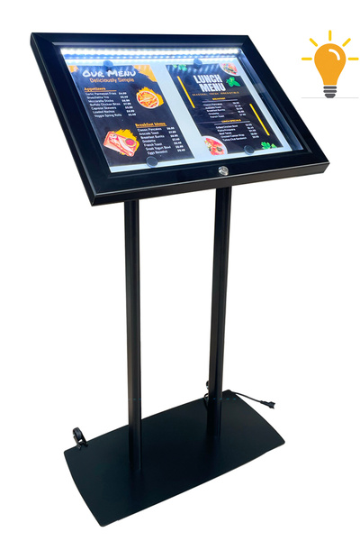 DESMARK 2xA4 Led Işıklı Restoran Menü ve Bilgi Panosu Kilitli Su Geçirmez İç ve Dış Mekan Tekerlekli Pano