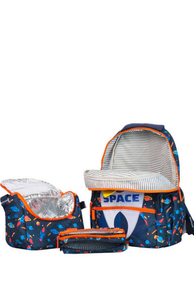 Wia Space Patterned Bag + Lunchbox + Pencil Case 3-Piece Elementary School Bag Set