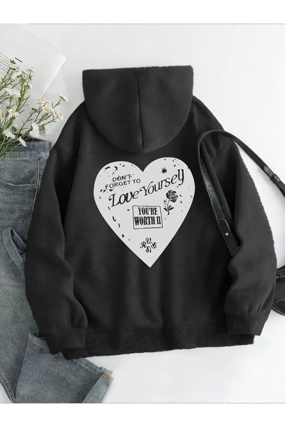 Deocept سويت شيرت بقلنسوة للجنسين/رجال مطبوع عليه قلب كبير الحجم