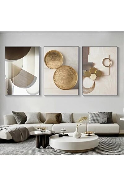 Today Idea مجموعة من 3 ملصقات قماشية هندسية تجريدية - فن الخط الذهبي (40 × 60...