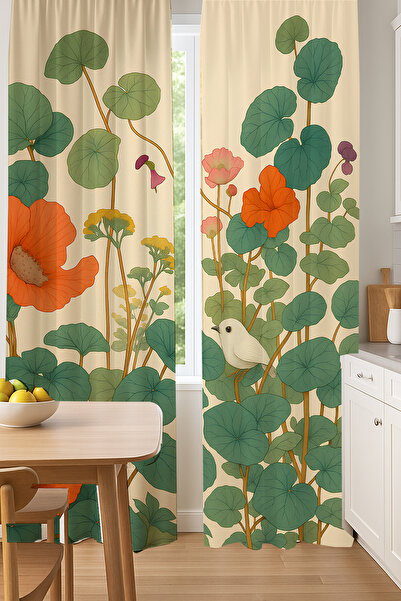 Else Dekor Vintage Nature Flowers με μοτίβο με διπλό φτερό σκηνικό κουρτίνα σουέτ για σαλόνι σαλόνι κουζίνα 140x260cm