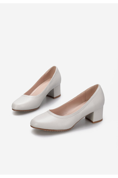 B T Shoes Šedé lodičky na hrubém podpatku Zinia