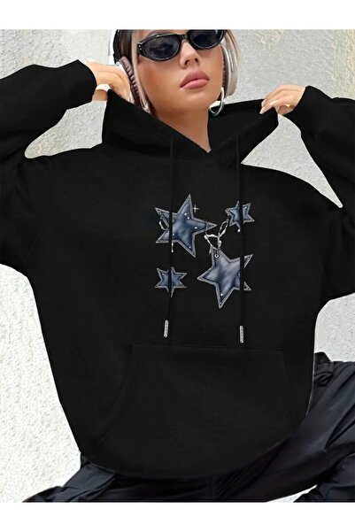 Deocept سويت شيرت بقلنسوة كبير الحجم مطبوع عليه نجمة للجنسين