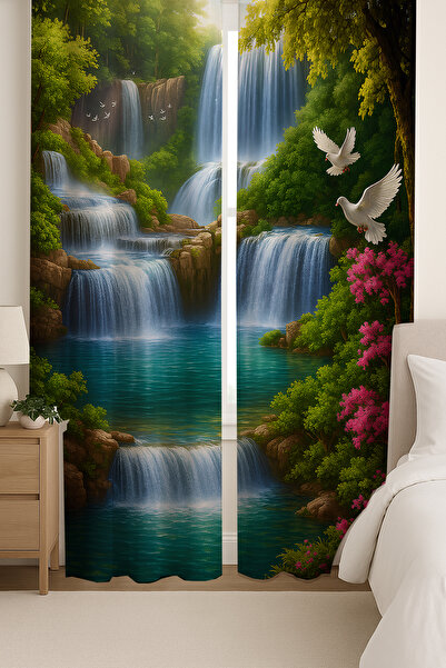 Else Dekor Ελκυστικός θαυμαστικός καταπακτής με μοτίβο πτηνών με διπλά φτερά, κουρτίνα φόντου από σουέτ για σαλόνι, χωλ και κουζίνα 140x260cm