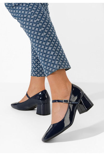 B T Shoes Tmavě modré lodičky na hrubém podpatku Erosa