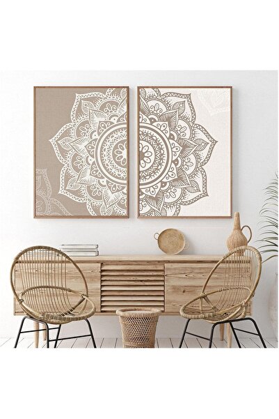 Today Idea Boho Beige Mandala Canvas Wall Art – Framed Home Décor, 50x70 cm