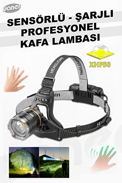 VANER Sensörlü Zoomlu Profesyonel 3000 Lümen Xhp50 Led Usb'li Şarjlı Kafa Lambası