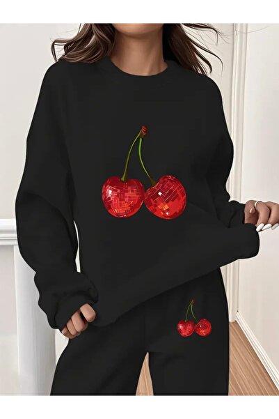 Deocept ΣΕΤ ΦΟΡΜΑΣ CHERRY PRINTED UNISEX OVERSIZE ΠΟΔΗΛΑΤΟ ΚΟΛΑΡΑ ΚΑΤΩ/ΕΠΙΣΤΡΩΜΑ