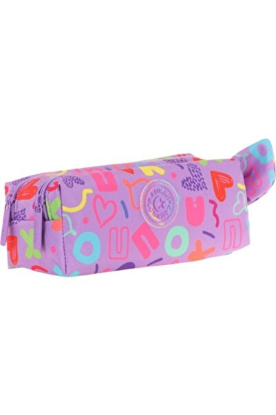 KAUKKO Kız Çocuk Iki Bölmeli Mor Kalp Baskılı Kalem Çantası/kalemlik - K2695