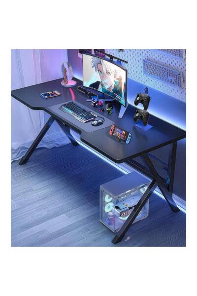 Crestj Large Gaming Desk 120x60x75cm, K-Shaped Gaming Table, Gaming Workstation in Black