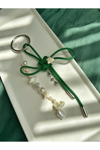 Handmade El yapımı Yeşil şans düğümlü çanta charmı-çanta süsü-anahtarlık