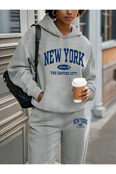 Deocept NEW YORK PRINTED UNISEX ΓΥΝΑΙΚΕΙΟ/ΑΝΔΡΙΚΟ ΣΕΤ ΦΟΡΜΑ ΜΕ ΚΑΠΟΥΝΤΟ OVERSIZE ΚΑΤΩ/ΕΠΕΥΘΥΝΗ