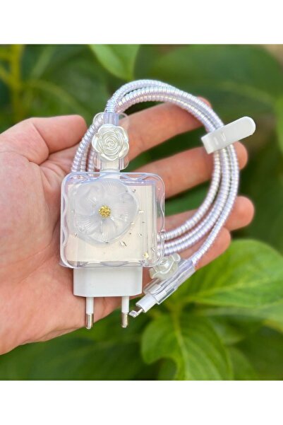 daystar İphone 18w/20w ile Uyumlu Şarj Aleti Kılıfı, Çiçek Kabartmalı Kablo K...