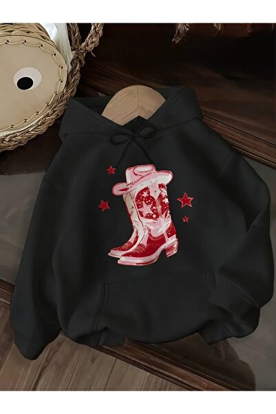 Deocept KOVBOY ÇİZMESİ BASKILI OVERSİZE UNISEX KAPÜŞONLU SWEATSHİRT