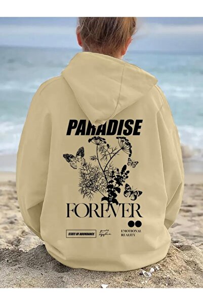 mercoledi PARADISE FOREVER BASKILI OVERSIZE UNISEX KAPÜŞONLU SWEATSHİRT