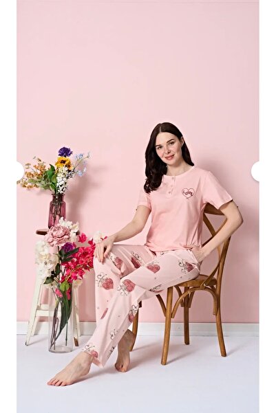 Over Sleep by Poleren Set de pijamale pentru femei cu mâneci scurte din țesătură rezistentă la îndoială