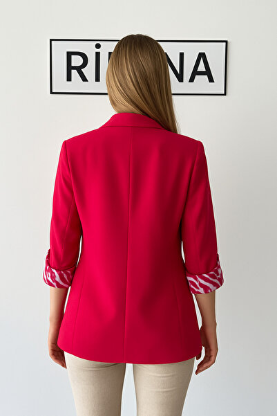 ribana Γυναικείο μπλέιζερ με επένδυση με λεπτομέρεια με κουμπιά, μεγάλο και κανονικό μέγεθος -C409