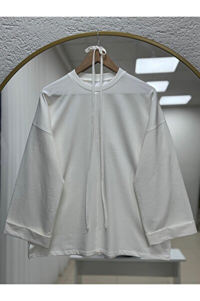 MİHRA STORE Φούτερ με λεπτομέρεια ραφής και σχισμή Rukiye-EU2755 Εκρού