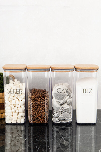 DNS HOME 4 Pieces Vacuum Lid Storage Container with Labels for Tea, Sugar, Coffee, Salt 1700 ml Storage Container Set Jars