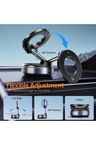 m.tk moveteck 360 Dönebilen Ayarlanabilir Araç Içi Tutucu Kullanılabilen Vakumlu K007 Magsafe Telefon Tutucu