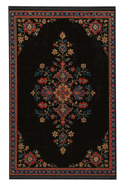 Rugs Modern Halı سجادة موسو ذات الطابع الأسود والزخارف العرقية والزهور المزخرفة ذات القاعدة المنسوجة، سجادة زخرفية عتيقة طراز موسو317