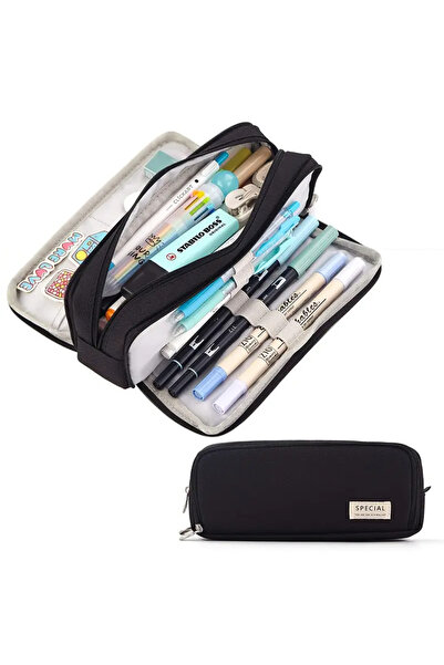 CEDAN حافظة أقلام أنيقة من قماش أكسفورد الأسود مع سحاب - منظم متين للوازم الم...