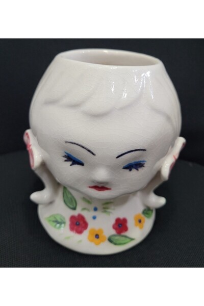 esdekor Decorative Ceramic Vase with Flower Pattern and Female Face Figure