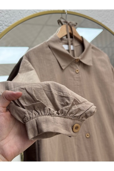 BENAHOLL Karmora Ankle Banded Linen Tunic with Slits on the Sides-Ek141.12 Milky Brown