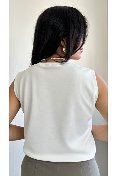 BELTICHA 2-Piece Sleeveless Bodysuit Comfortable Crew Neck Flexible Bodysuit Cream Color