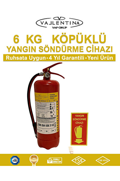 VALLENTİNA 6 KG KÖPÜKLÜ YANGIN SÖNDÜRME CİHAZI TSE-HYB/CE BELGELİ RUHSATA UYG...