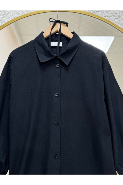 BENAHOLL Karmora Ankle Drawstring Linen Tunic with Slits on the Sides-Ek141.12 Black