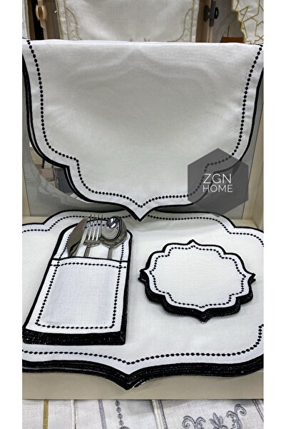 ZGNHome 19 Piece Embroidered Sun Black American Service Set for 6 People