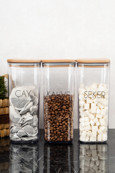 DNS HOME 3 Pieces Vacuum Lid 1700 ml Storage Container with Label Gift Set for Tea, Sugar, Coffee Storage Jar