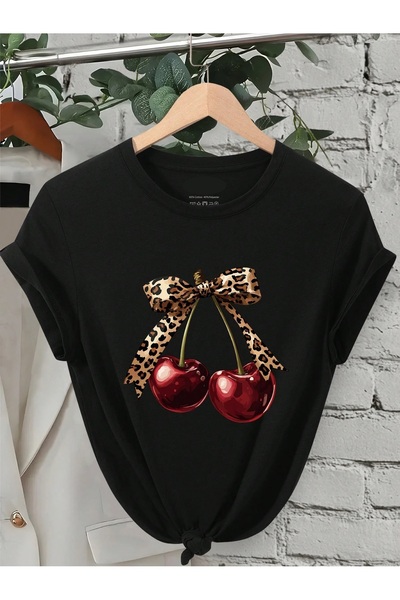 CONSTRAİN Tricou cu imprimeu cu cireșe negre pentru femei, cu detaliu de pang...