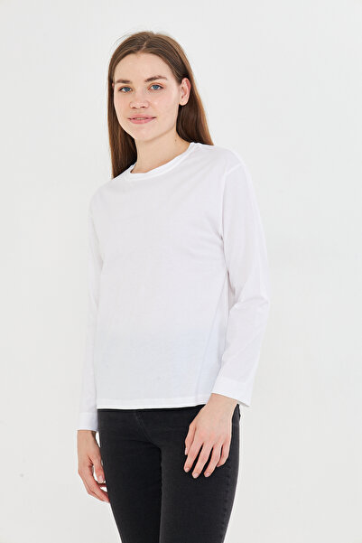 Tight Lady %100 Organik Pamuk Yumuşak Dokulu Regular Kalıp Rahat Kesim Uzun Kol Bisiklet Yaka Penye T-Shirt