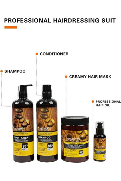 Lightness Moroccan Argan Oil Professional Hair Care Set - Anti-Hair Fall, 4-Piece (900ml Shampoo, 900ml Condit