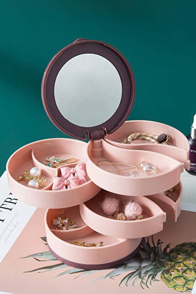 Muchmy صندوق منظم مجوهرات دائري متعدد الطبقات باللون الوردي، قابل للدوران 360...