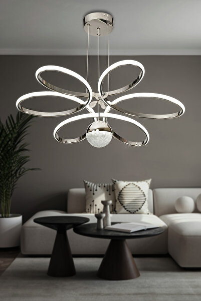 RSCOLLECTIONS Papatya Toplu Modern Sarkıt Led Avize Kumandasız Krom