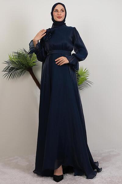 giz astore Omuzdan Pelerinli Elbise Lacivert