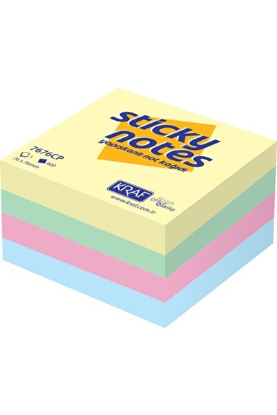 KRAF Adhesive Note Paper Cube 76 X 76 400Yp Pastel 7676Cp