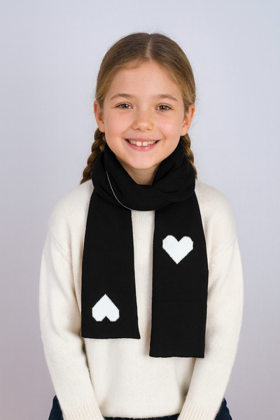 Sebir Moda Heart Patterned Double-Sided Knitwear Children's Scarf (Age 5-10, 30X140Cm)