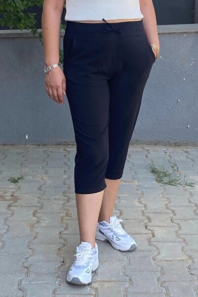 Mia Butik Women's Black Acar Fabric Capri