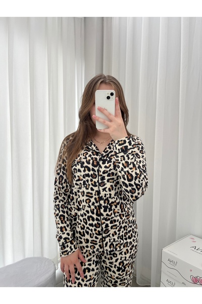 Lena Homewears Σετ πιτζάμες με μακρυμάνικο σχέδιο λεοπάρδαλης