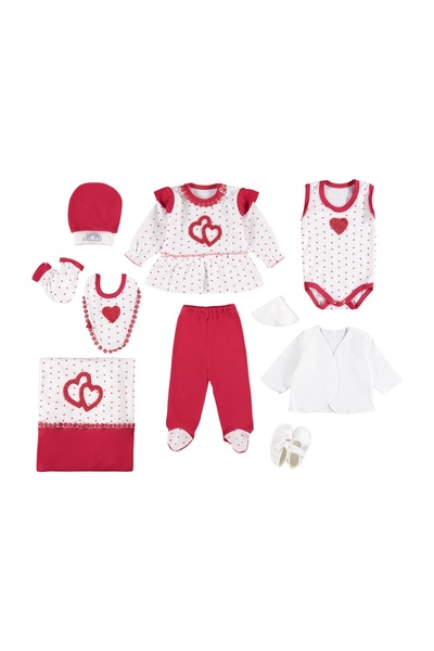 mdrandy 0-3 Months 10 Lu Twin Heart Scalloped Luxury Set Girl Hospital Discharge Bodysuit Set