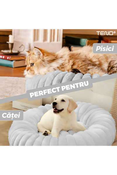 Teno Teno® Pet Bed, padded, soft, fluffy and warm, for dogs and cats, diameter 60 cm, gray