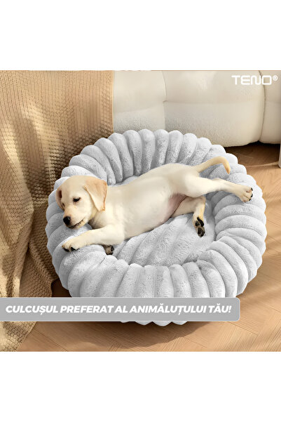 Teno Teno® Pet Bed, padded, soft, fluffy and warm, for dogs and cats, diameter 90 cm, gray