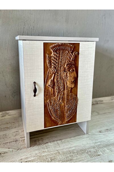 Store Kleopatra Özel Tasarım Ahşap Komodin – Oyma Desenli Kapaklı Dolap