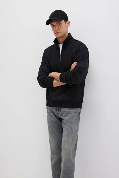 Mavi Semi-Zip Black Basic Sweatshirt 0S10419-900